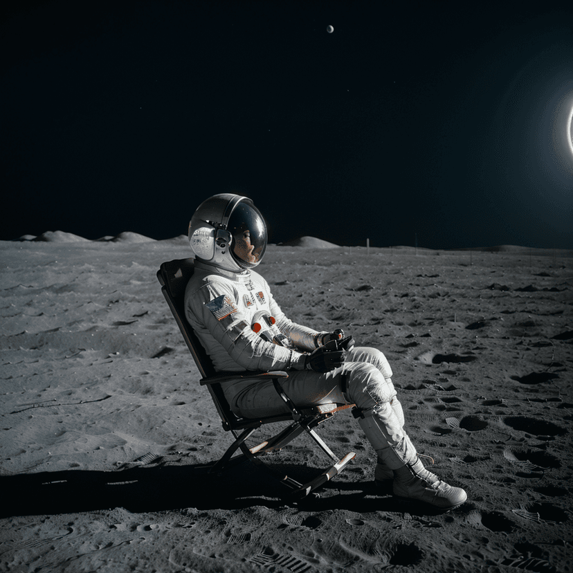 Un homme en combinaison spatiale assis sur la lune.